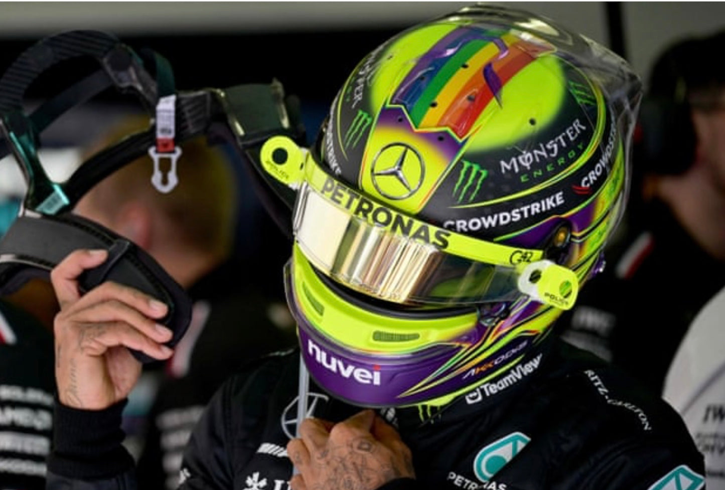 F1 LH44 PETRONAS FLUO KIT of visor stickers & Tear off Stickers (Karting, Motorsport, Moto)