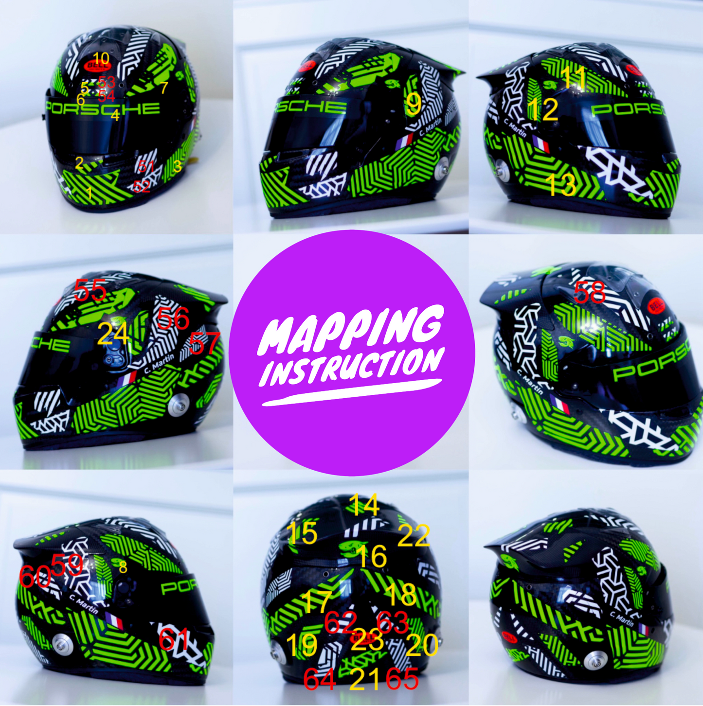 ZEBRA CAMUFLAGE Stickers for helmet Color scheme #2 with part fluo (design pack) (Karting, Motorsport, Moto)