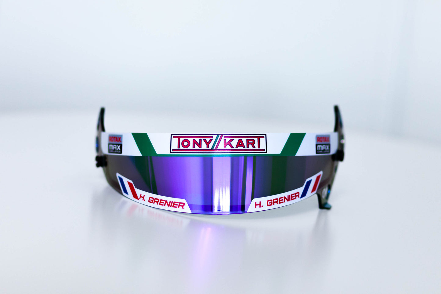 Visor sticker kit “PROTON” with Chassis / Engine / Name / Flag (Tony Kart + Rotax) (Karting, Motorsport, Moto)