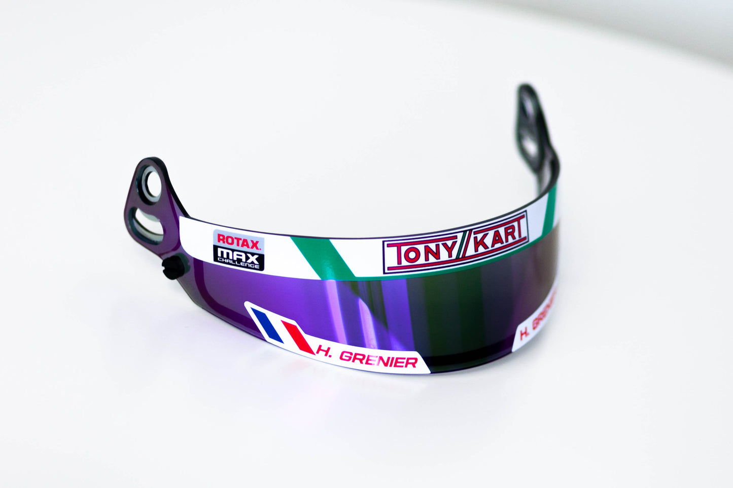 Visor sticker kit “PROTON” with Chassis / Engine / Name / Flag (Tony Kart + Rotax) (Karting, Motorsport, Moto)