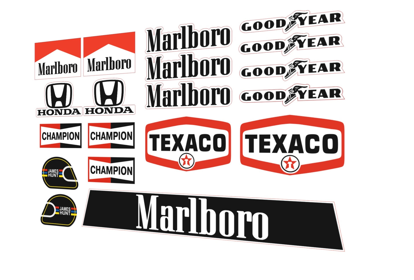 James Hunt Stickers for helmet (sponsor pack) (Karting, Motorsport)