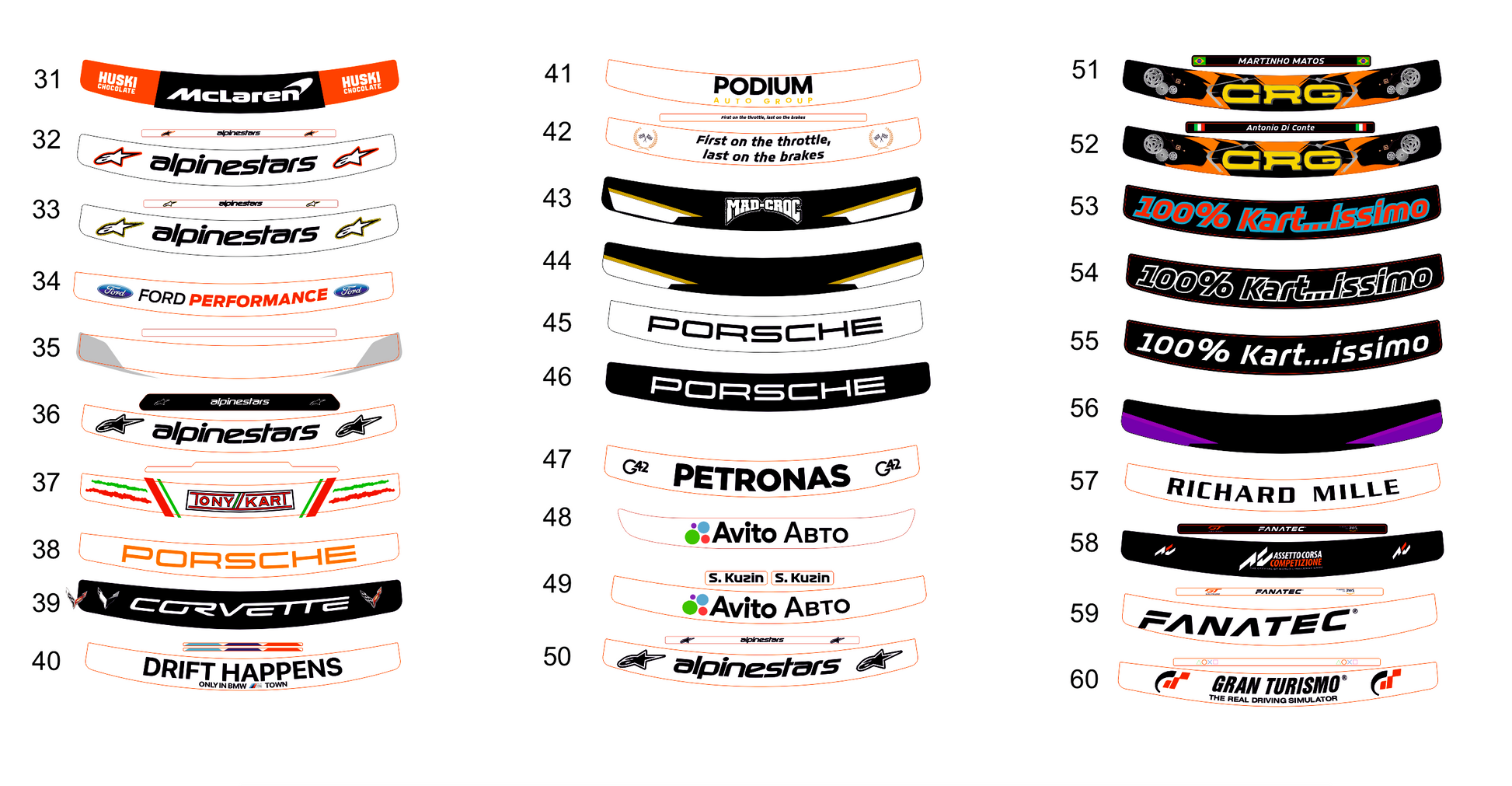 Typhoon Helmet visor Sticker (Karting, Motorsport) – 33 stickers