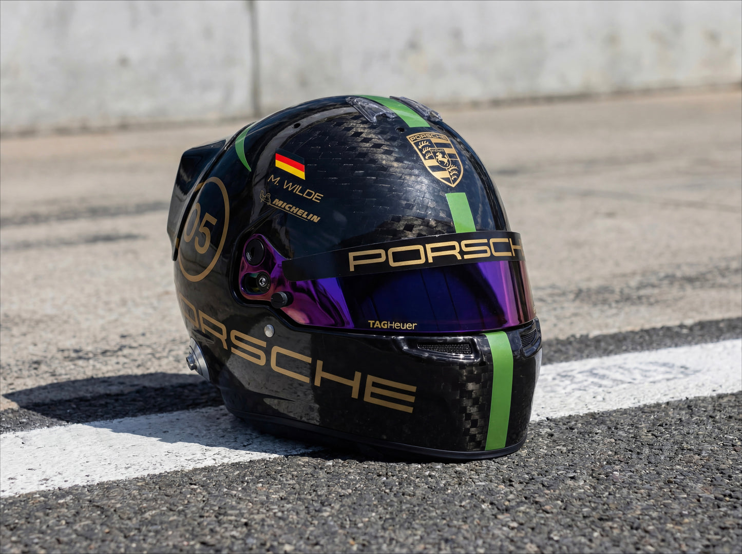 PORSCHE Challenge Helmet Sticker Pack Color Scheme #5 Olive & Gold Metal (design pack) (Karting, Motorsport, Moto)
