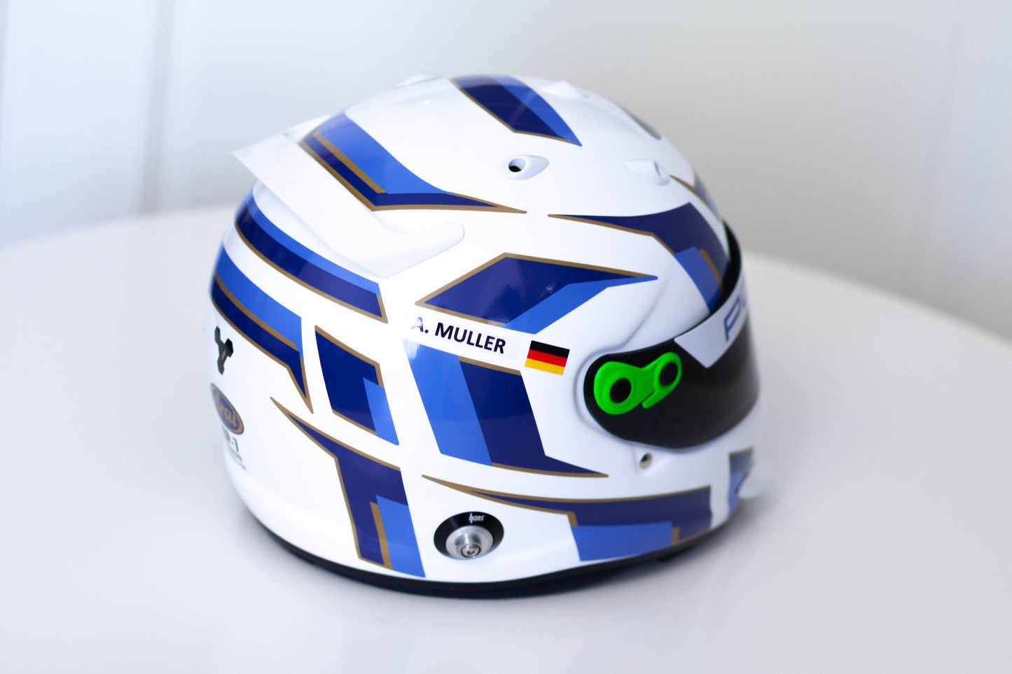 ATOMIC Stickers for helmet Color scheme #3 with Names&Flag WHITE HELMET (design pack) (Karting, Motorsport, Moto)