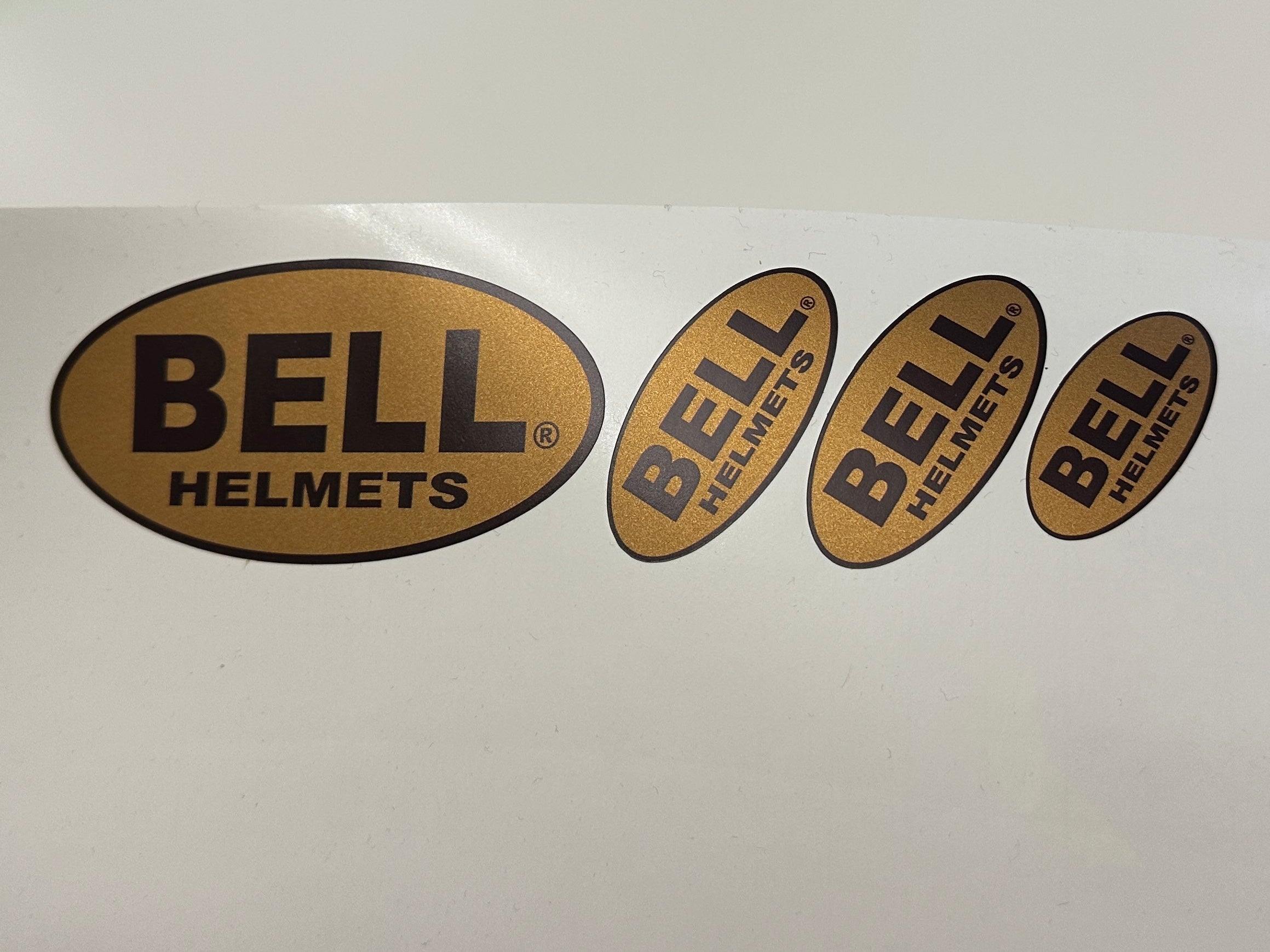Bell Decals BELL logo set in Gold vinyl. Stickers for helmet (Karting, Motorsport ...